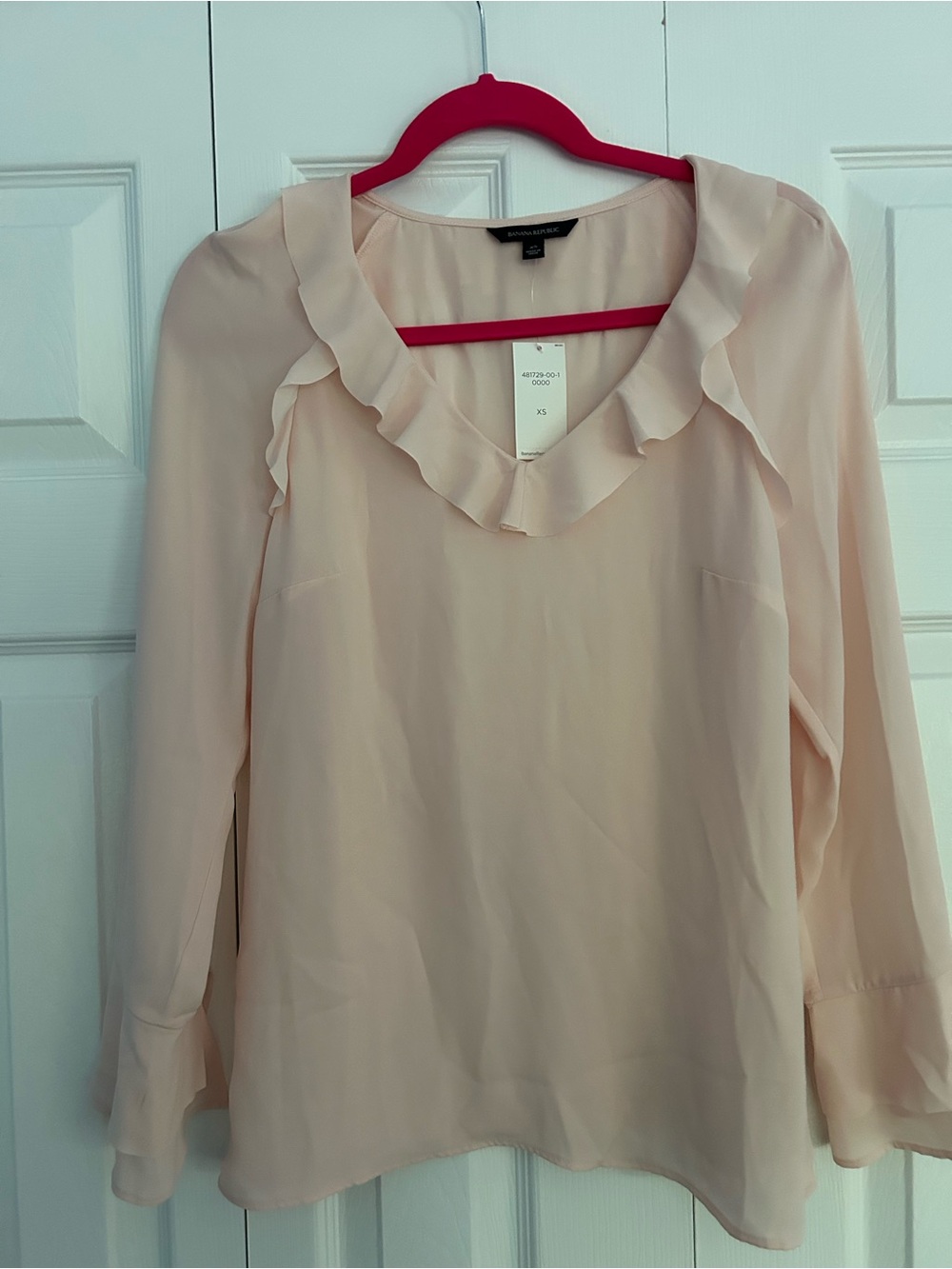 Banana Republic Blush Ruffle V-Neck Chiffon Blouse